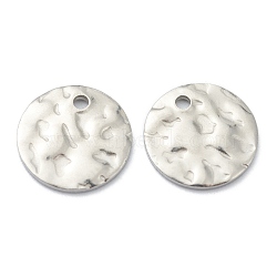 304 Stainless Steel Charms, Textured, Flat Round, Stainless Steel Color, 10x1mm, Hole: 1.2mm(STAS-H157-03B-P)