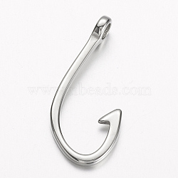 Non-Tarnish 304 Stainless Steel Hook Clasps, Fish Hook Charms, For Leather Cord Bracelets Making, Hook, Stainless Steel Color, 39.5x17x7mm, Hole: 4mm(STAS-E133-100P)