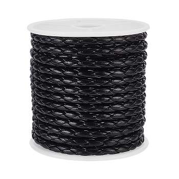 4-Ply Round Imitation Leather Braided Cord, for Clothing Decor, Black, 3.5~4mm, about 10.94 Yards(10m)/Roll