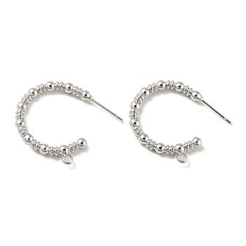 Brass Ring Stud Earrings Findings, Half Hoop Earring Findings, with Loops, Platinum, 23x24x3mm, Hole: 1.8mm, Pin: 11x0.7mm