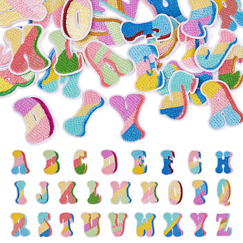 52Pcs 2 Sets Letter A~Z Embroider Thread Cloth on/Sew On Patches, Hot Melt Adhesive, Cloth Appliques, Mixed Color, 39.5~40.5x19.5~34.5x1.5mm, 26pcs/set