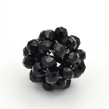 Glass Crystal Round Woven Beads, Cluster Beads, Black, 14mm, Beads: 4mm