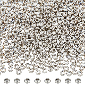 500Pcs 202 Stainless Steel Spacer Beads, Flat Round, Stainless Steel Color, 3x1.5mm, Hole: 1.2mm
