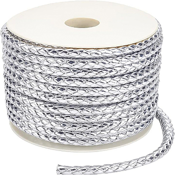 PU Imitation Leather Braided Cord, for Keychain, Round, Silver, 7x6mm, about 16.40 Yards(15m)/Roll