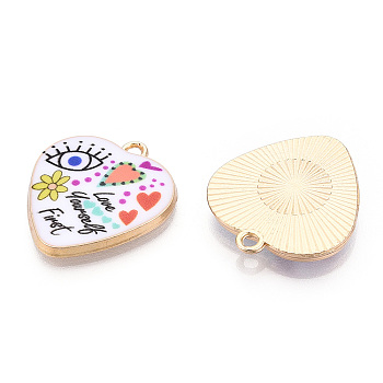 Printed Alloy Pendants, Light Gold Tone, Heart with Evil Eye Charms, Colorful, 25.5x23x3mm, Hole: 2mm
