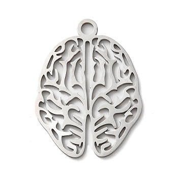 201 Stainless Steel Pendants, Laser Cut, Brain Charm, Stainless Steel Color, 26x19x1mm, Hole: 2mm