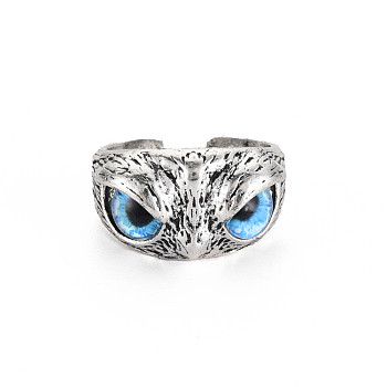 Glass Owl Wide Open Cuff Ring, Tibetan Style Alloy Ring for Women, Cadmium Free & Lead Free, Antique Silver, US Size 6 3/4(17.1mm)