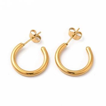304 Stainless Steel Ring Stud Earrings, Half Hoop Earrings for Women, Real 18K Gold Plated, 18x18x2mm, Pin: 0.7mm