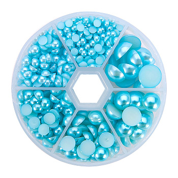 1Box ABS Plastic Imitation Pearl Dome Cabochons, Half Round, Pale Turquoise, 4~12x2~6mm, about 660pcs/box