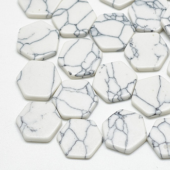 Synthetic Turquoise Cabochons, Hexagon, White, 12x11x2mm