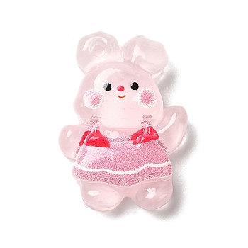 Translucent Resin Decoden Cabochons, Cartoon Rabbit with Dress, Pink, 27x19.5x7mm