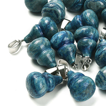 Dyed & Heated Natural Blue Agate Pendants, with 201 Stainless Steel Finding, Gourd, Steel Blue, 22~23x13mm, Hole: 4x7mm