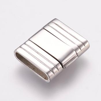 304 Stainless Steel Fold Over Clasps, Smooth Surface, Rectangle, Stainless Steel Color, 19x18x5mm, Hole: 2x15mm