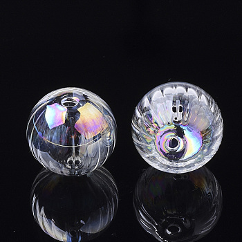 Handmade Blown Glass Globe Beads, AB Color Plated, Pumpkin, Clear AB, 16x15~15.5mm, Hole: 1.5~2mm