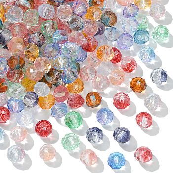 300Pcs Transparent Baking Paint Glass Beads, Two Tone, with Gold Foil, Faceted, Rondelle, Mixed Color, 8x6mm, Hole: 1.6mm