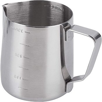 Stainless Steel Latte Art Graduated Cup, Fancy Coffee Measuring Cup, Stainless Steel Color, 9.2x11.1x7.6cm, Inner Diameter: 6.3cm, Capacity: 350ml
