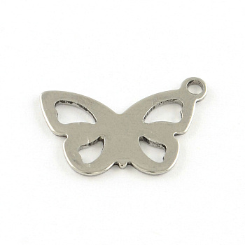 Butterfly 201 Stainless Steel Charms, Stainless Steel Color, 12.5x18.5x1mm, Hole: 2mm