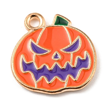 Alloy Enamel Pendants, Halloween Theme, Light Gold, Pumpkin, 15x15.5x1.5mm, Hole: 1.4mm