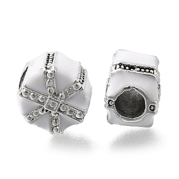 Rack Plating Alloy Enamel European Beads, with Rhinestone, Lead Free & Cadmium Free, Large Hole Beads, Gift Box, White, 10.5x8mm, Hole: 4.5mm