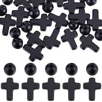 160Pcs 2 Styles Synthetic Turquoise Beads, Dyed, Cross & Round, Black, 8~16x8~12x3.5~8mm, Hole: 1mm, 80pcs/style