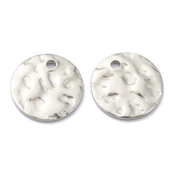 304 Stainless Steel Charms, Textured, Flat Round, Stainless Steel Color, 10x1mm, Hole: 1.2mm