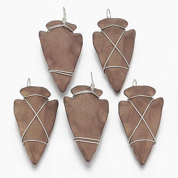 Electroplated Non-magnetic Synthetic Hematite Pendants, with Platinum Tone Brass Findings, Matte Style, Arrows, Copper Plated, 46~53.5x22~25x7~9.5mm, Hole: 5~6x3.5~5mm