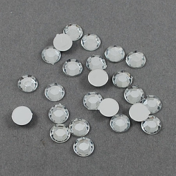 Transparent Acrylic Rhinestone Cabochons, Flat Back & Back Plated, Faceted, Half Round, Clear, 6x2mm, about 5000pcs/bag