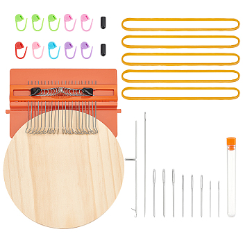 Minitype Knitting Machine Tool Set, including Plastic Loom, Flat Round Wood Plate, Tube, Rubber Elastic Band, Crochet Hook, Needle, Stitch Marker, Colorful, 15~150x1~12.5mm, 26pcs/set