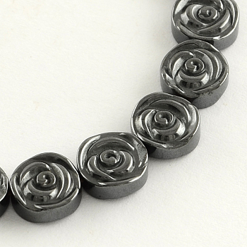 Non-magnetic Synthetic Hematite Beads Strands, Flower, Black, 8x3mm, Hole: 1mm, about 49pcs/strand, 16.1 inch
