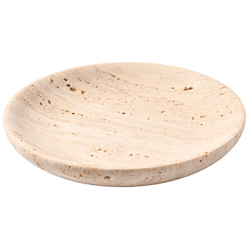 1Pc Flat Round Shape Marble Desktop Storage Tray, Jewelry Keychain Trinket Ornament Organizer for Decoration, with 1Pc Suede Fabric Square Silver Polishing Cloth, Mixed Color, 140x25mm
