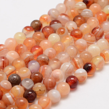 6mm LightSalmon Round Striped Agate Beads