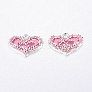 Platinum Pink Heart Alloy + Enamel Pendants