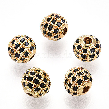 8mm Black Round Brass+Cubic Zirconia Beads