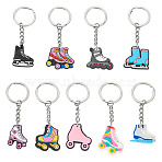 9 Pcs 9 Styles Ice Skates PVC Pendant Keychains, with Iron, for Car Key Bag Accessories, Platinum, Mixed Color, 73~85mm, 1pc/style(KEYC-TA0001-59)