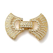 Rack Plating Bowknot Brass Micro Pave Clear Cubic Zirconia Fold Over Clasps, Long-Lasting Plated, Lead Free & Cadmium Free, Real 18K Gold Plated, 42mm(KK-H512-09G)