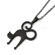 Halloween Series 202 Stainless Steel Cable Chain Cat Shape Pendant Necklaces, Black, 15.94~17.91 inch(40.3~45.5cm)(NJEW-S005-01B-E)