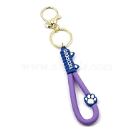 Cat Paw Print PVC Rope Keychains, with Zinc Alloy Finding, for Bag Doll Pendant Decoration, Purple, 17.5cm(KEYC-B015-03LG-05)