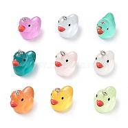 Resin Pendants, with Platinum Iron Loop, Duck Charms, Mixed Color, 21x19.5x13.5mm, Hole: 2mm(RESI-S001-01C)