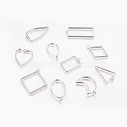 Rack Plating Alloy Open Back Bezel Pendants, For DIY UV Resin, Epoxy Resin, Pressed Flower Jewelry, Mixed Shapes, Platinum, 33~49x20~44x3.5~3.8mm, Hole: 2.8~4mm, 10pcs/set(PALLOY-X0037-02P)