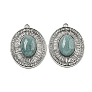 Natural Blue Aventurine Oval Pendants, 304 Stainless Steel Crystal Rhinestone Charms, Stainless Steel Color, 38x29x9mm, Hole: 2.5mm(STAS-L080-010P-02)