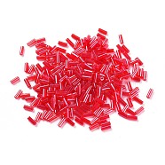 Glass Bugle Beads, Transparent Colours Rainbow, Red, 4~5x2mm, Hole: 0.8mm, about 15000pcs/pound(SEED-L010-02A-105)
