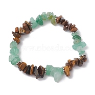 Natural Tiger Eye & Green Aventurine Chip Beaded Stretch Bracelets, Inner Diameter: 2-1/4 inch(5.7cm)(BJEW-JB10776-02)