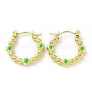 Ion Plating(IP) 304 Stainless Steel Twist Teardrop Hoop Earrings with Enamel for Women, Golden, Lime Green, 20.5x20x3mm, Pin: 0.8mm(EJEW-G293-18B-G)