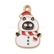 Christmas Kitty Alloy Enamel Pendants, Light Gold, Cat Charm, Snowman, 25x15x1.2mm, Hole: 2mm,(X-ENAM-I060-02C)