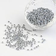 8/0 Ceylon Round Glass Seed Beads, Gray, Size: about 3mm in diameter, hole:1mm, about 1101pcs/50g(X-SEED-A011-3mm-156)