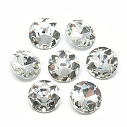 Pointed Back Glass Rhinestone Cabochons, Back Plated, Faceted, Flat Round, Clear, 16x7.2mm(RGLA-T029-16mm-01)