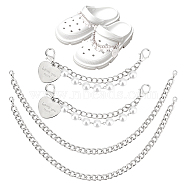 Fingerinspire 4Pcs 2 Style Iron Shoe Chain, with Alloy Clasp & Heart Pendant and ABS Beads, Platinum, 125~328mm, 2pcs/style(DIY-FG0003-14)