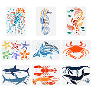 PET Hollow Out Drawing Painting Stencils, for DIY Scrapbook, Photo Album, Sea Horse, 297x210mm, 9pcs/set(DIY-WH0394-0259)