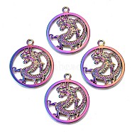 Alloy Pendants, Cadmium Free & Lead Free, Ring with Chinese Dragon, Rainbow Color, 37x32x2mm, Hole: 3mm(PALLOY-N156-060-RS)