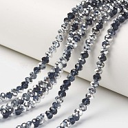 Electroplate Transparent Glass Beads Strands, Half Silver Plated, Faceted, Rondelle, Prussian Blue, 6x5mm, Hole: 1mm, about 83~85pcs/strand, 38~39cm(EGLA-A034-T6mm-M19)